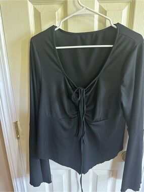 SHEIN Black Long-Sleeve Tie-Front Top